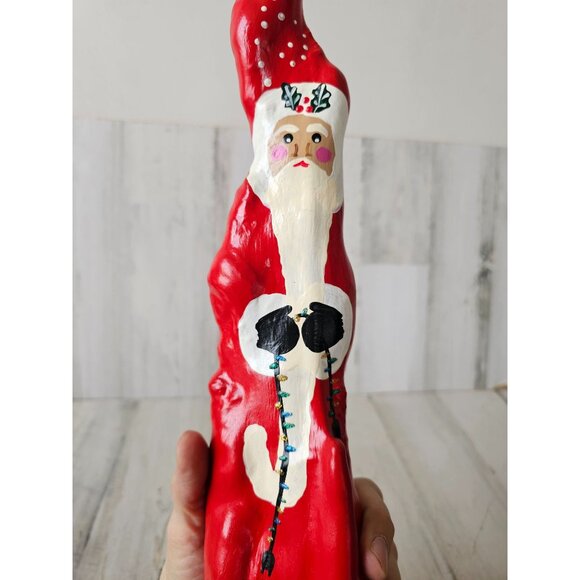 Unique wooden Santa string lights tree decor red glitter - Picture 8 of 9